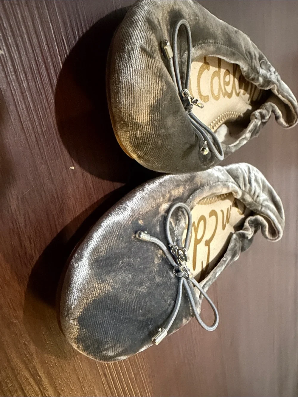 Sam Edelman Gray Velvet Ballet Flats with Bow Accent